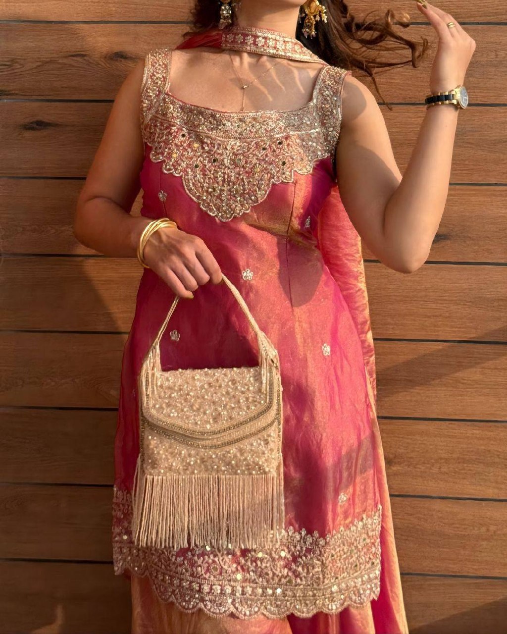 Radiant Flamingo Iridescent Palazzo Set